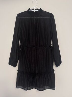 Black Sheer Metallic Tiered Smocked Neck Dress Witchy Whimsigoth